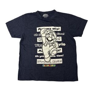 Nintendo Super Mario Graphic Tee Navy Blue Mamma Mia Mens Medium Short Sleeve